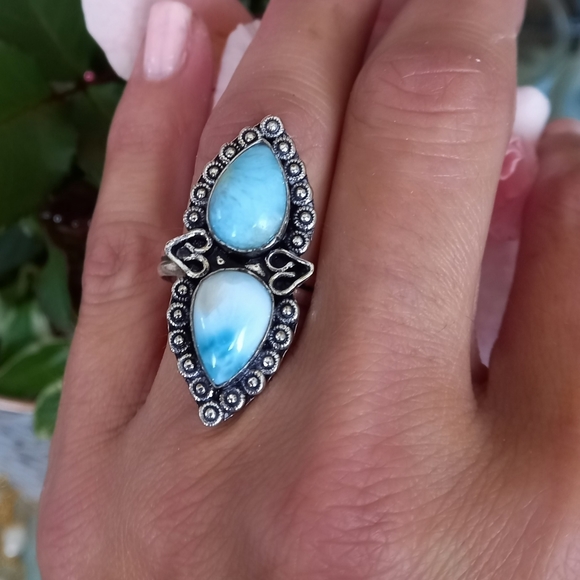 Dreamgems Jewelry - Genuine Larimar Gemstone 925 Ring